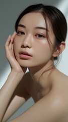 A young woman, professional fashion photography, asian woman, minimalistic