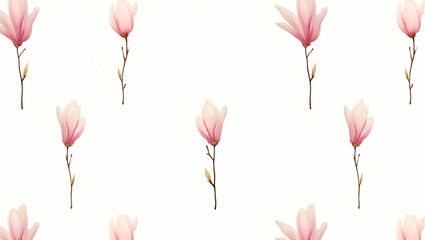 Various Magnolia Species in Natural Pinks on White Background: Serene Botanical Garden Seamless Tile Pattern for Tranquil Spaces - Perfect for Photo Stock Concepts