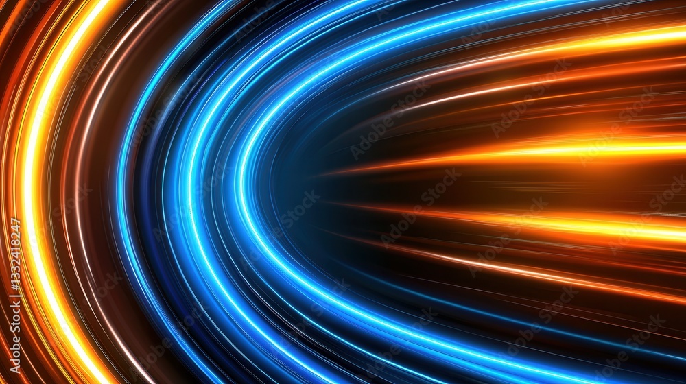 Poster digital depicting the dynamic and luminous motion of a high speed sound wave conveying a sense of en