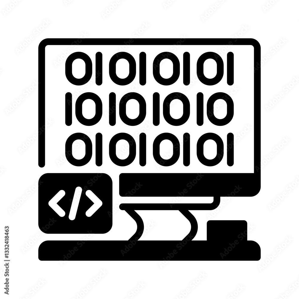 Aufkleber dekstop computer with code line icon. universal creative premium symbol. vector sign icon logo templ