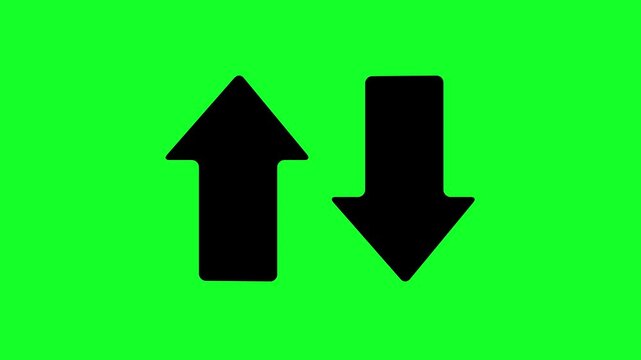 Up and down arrow pointer icon sign symbol animation. The Two Lane highway street sign icon. Sweep up down animation. Direction arrow animation on a green background