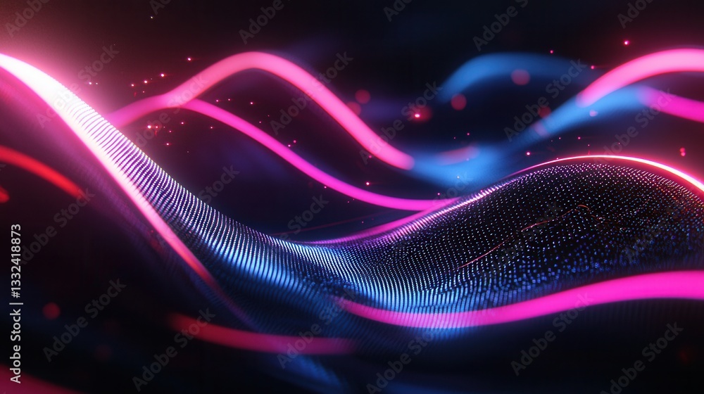 Aufkleber mesmerizing digital data flow concept visualized through a dynamic neon infused wave pattern with vi