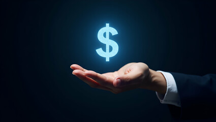 Flat Hand Showcasing Holographic Hedge Funds Symbol in Minimalist Design