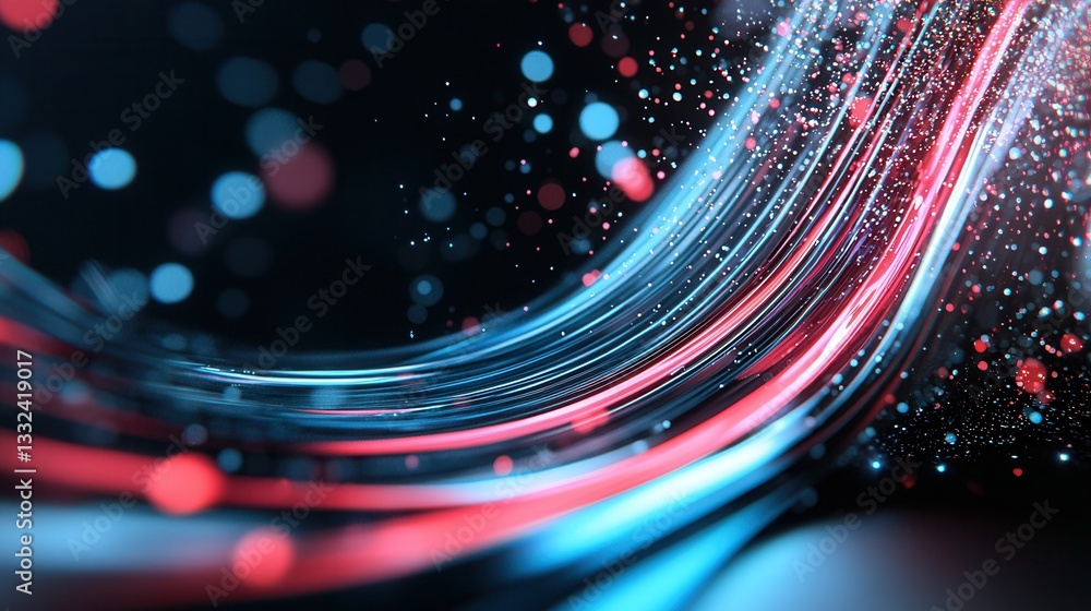Poster vibrant abstract of a glowing neon wave representing the dynamic flow of digital data and informatio