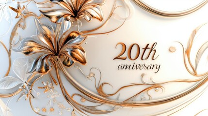 Elegant 20th Anniversary Celebration Golden Floral Design with White Background