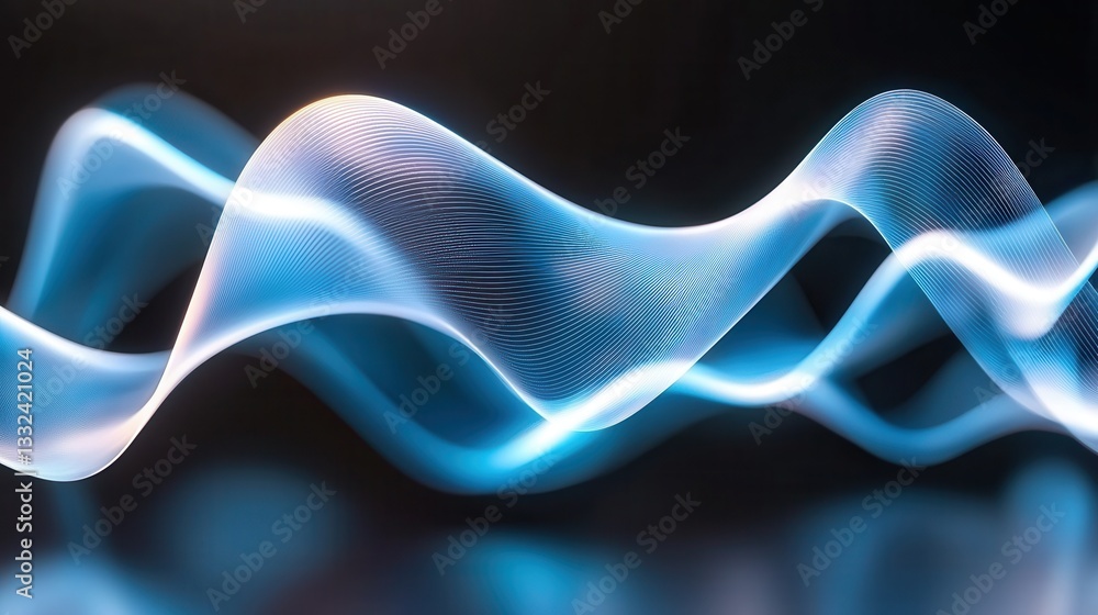 Poster mesmerizing digital artwork featuring glowing ethereal blue waves flowing and undulating dynamically