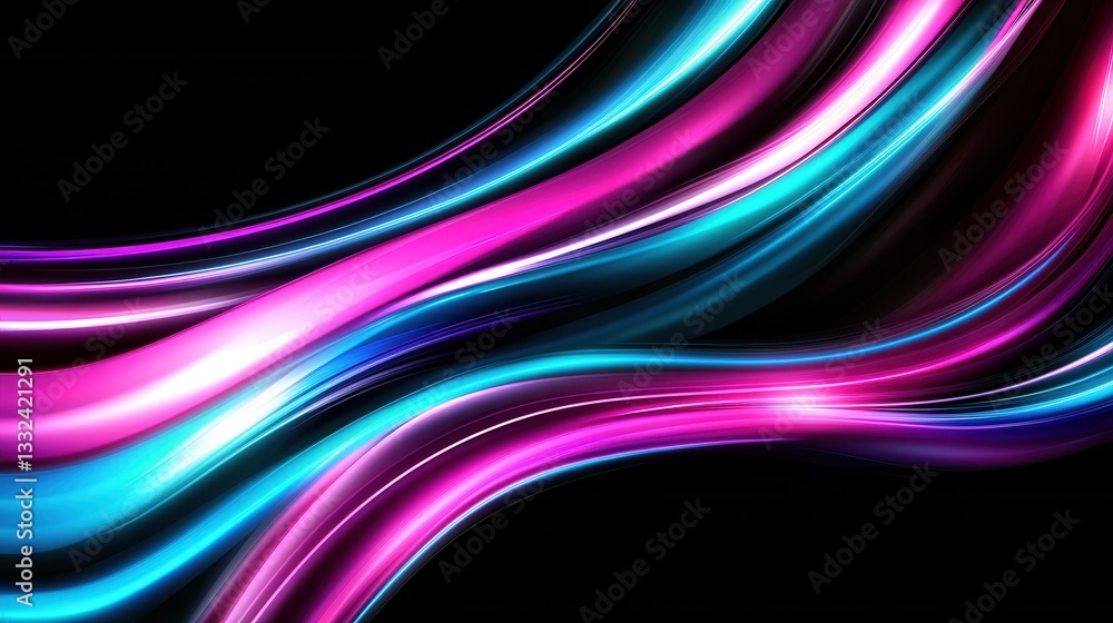 Poster striking abstract composition featuring dynamic glowing wave like lines in a mesmerizing blend of ne