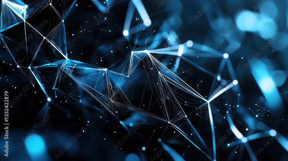 Poster intricate digital network grid with a captivating abstract dark blue background showcasing a futuris