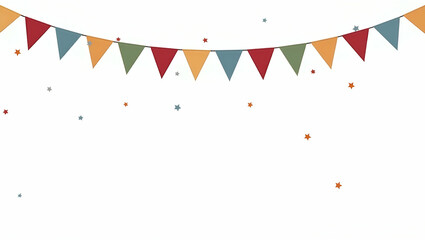 Fototapeta premium Colorful Triangular Flags Hanging on Strings: A Festive Decorative Element in Simple Flat Vector Illustration for Celebrations and Events