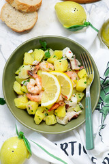 Traditional Italian Potato Salad with Seafood and Lemon Dressing
