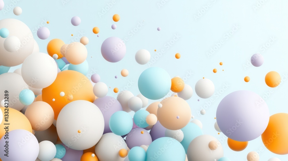 Aufkleber an abstract composition of pastel colored floating spheres and dynamic digital particles creating a 
