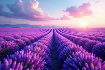 Obraz premium Vast lavender expanse, vibrant hues stretching to the horizon , field, sky