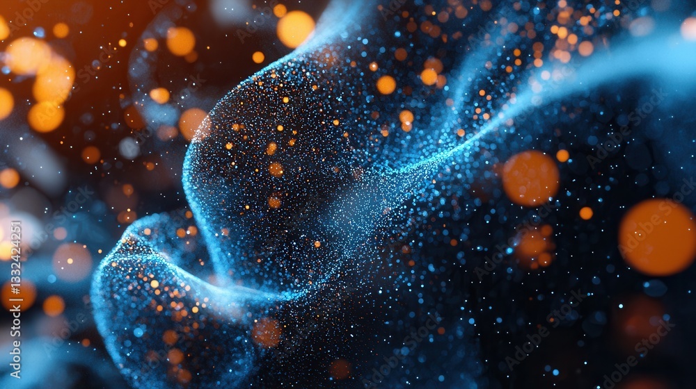Poster mesmerizing digital space tunnel filled with a swirling flow of vibrant luminescent blue particles c