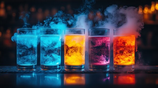Colorful cocktails with dry ice fog (3)