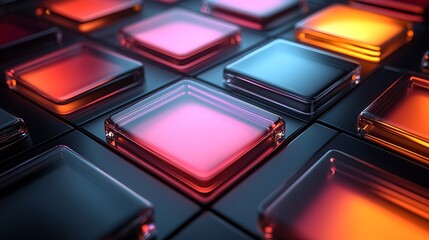 Abstract Background of Illuminated Glass Cubes Neon Glow Geometric Pattern Modern Design