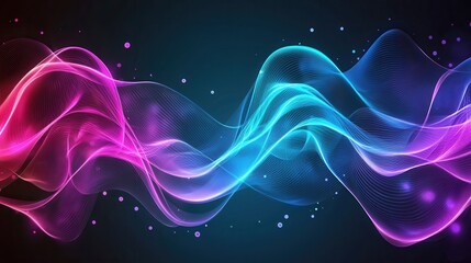 Vibrant and dynamic digital wave pattern with shimmering neon blue and pink hues creating a mesmerizing and ethereal atmosphere