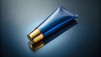 Travel-Size Cosmetic Tube, Deep Blue Gold Accents, Flat Lay Stock Photo