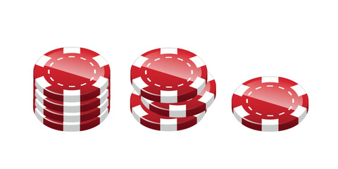 Fototapeta premium 3D chips set. Red vector chips isolated on white background.