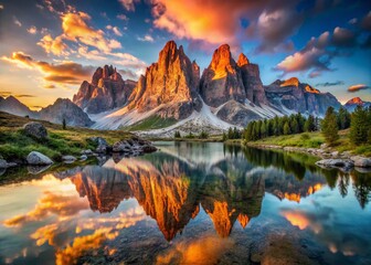 Tre Cime di Lavaredo Mountain Reflection in Dolomites Lake - Drone Aerial View