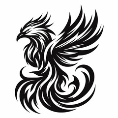Obraz premium Majestic Phoenix with Tribal Pattern Wings in Rising Position for Tattoos and T-Shirt Prints
