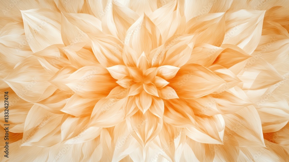 Poster a close-up view of a soft, peach-hued flower with layered petals, creating a delicate and intricate 