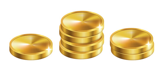 Stack of gold coins. Vector 3D illustration isolated on white background.