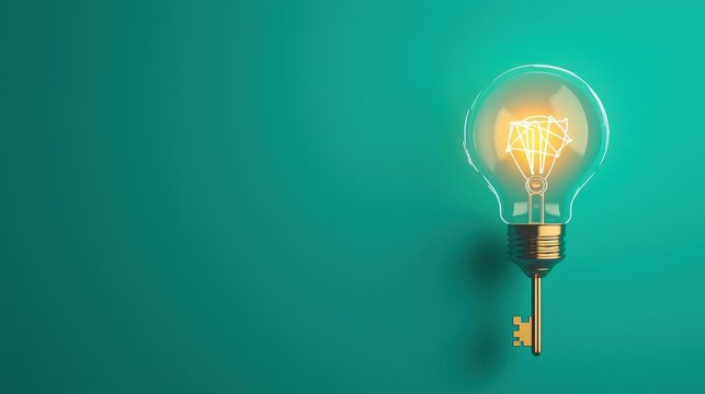 A line drawing of a light bulb with a single key, representing unlocking creative ideas