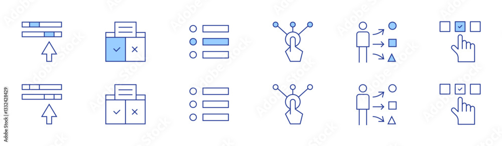 Poster options icon set in two styles, duotone and thin line style. editable stroke. setup, control, list i
