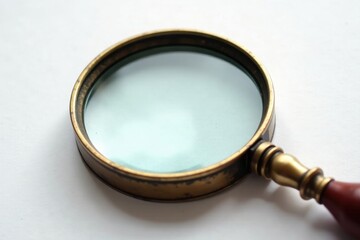 Antique magnifying glass with ornate handle on white background, classic, elegant