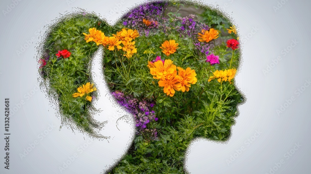 Poster a captivating double exposure style image featuring a silhouetted profile of a face formed by an int