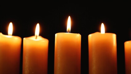 Glowing Candles Row of Lit Candles Warm Candlelight Peaceful Atmosphere Romantic Ambiance Spiritual