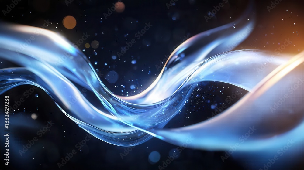 Poster mesmerizing digital artwork depicting a fluid dynamic flow of glowing blue waves with a sense of eth