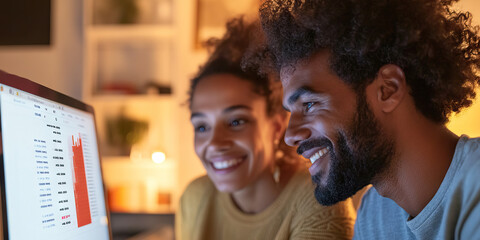 Couple Viewing Financial Data on Computer Screen