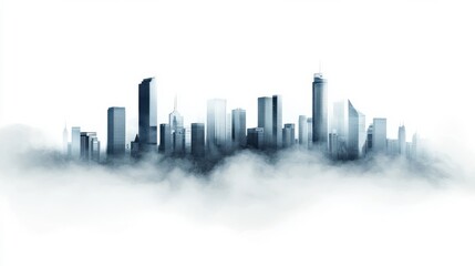 Fototapeta premium Modern Urban City Skyline Emerging from Fog and Misty Background