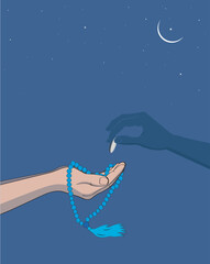 Muslim Raising hands in prayer. God, Allah is giving something. Vector Illustrations.
