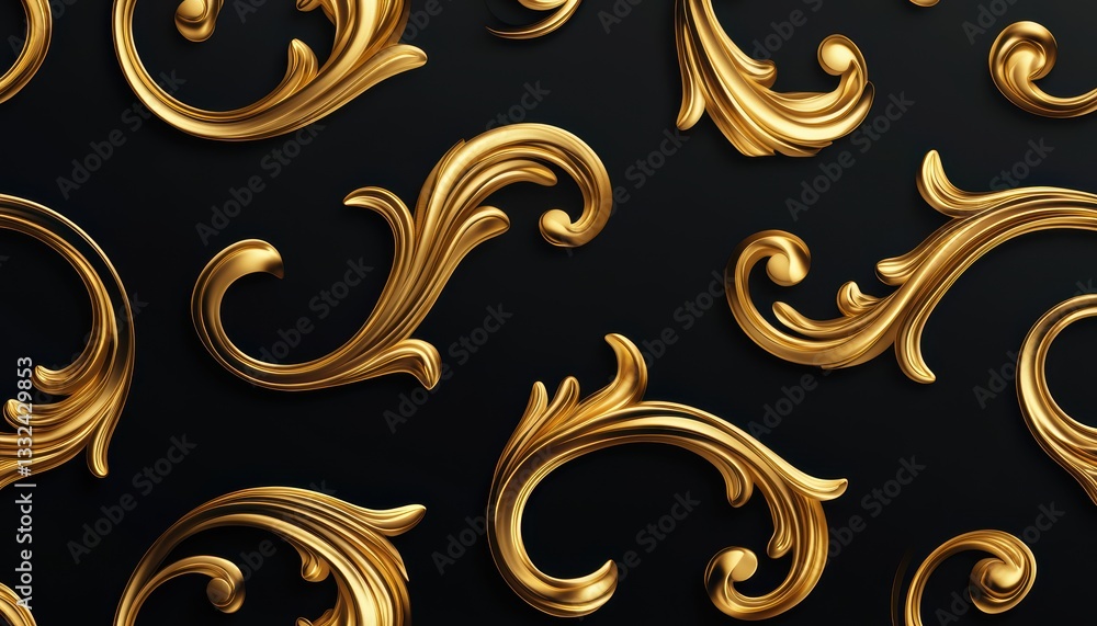 Poster a luxurious gold swirl pattern on a dark background, creating an elegant and sophisticated design.