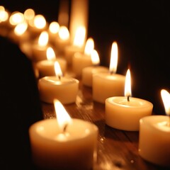 Glowing Candles Row of Lit Candles Warm Candlelight Peaceful Atmosphere Romantic Ambiance Spiritual