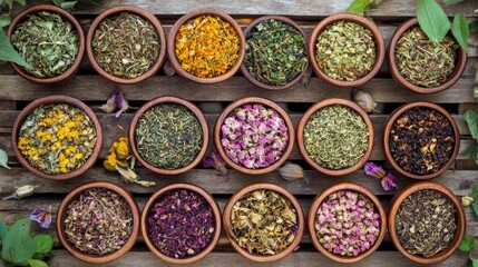 Herbal and Floral Tea Collection in Natural Setting