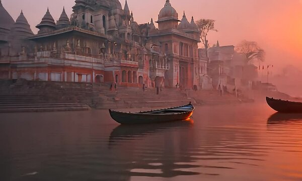 varanasi ghats at dawn indian landscape video