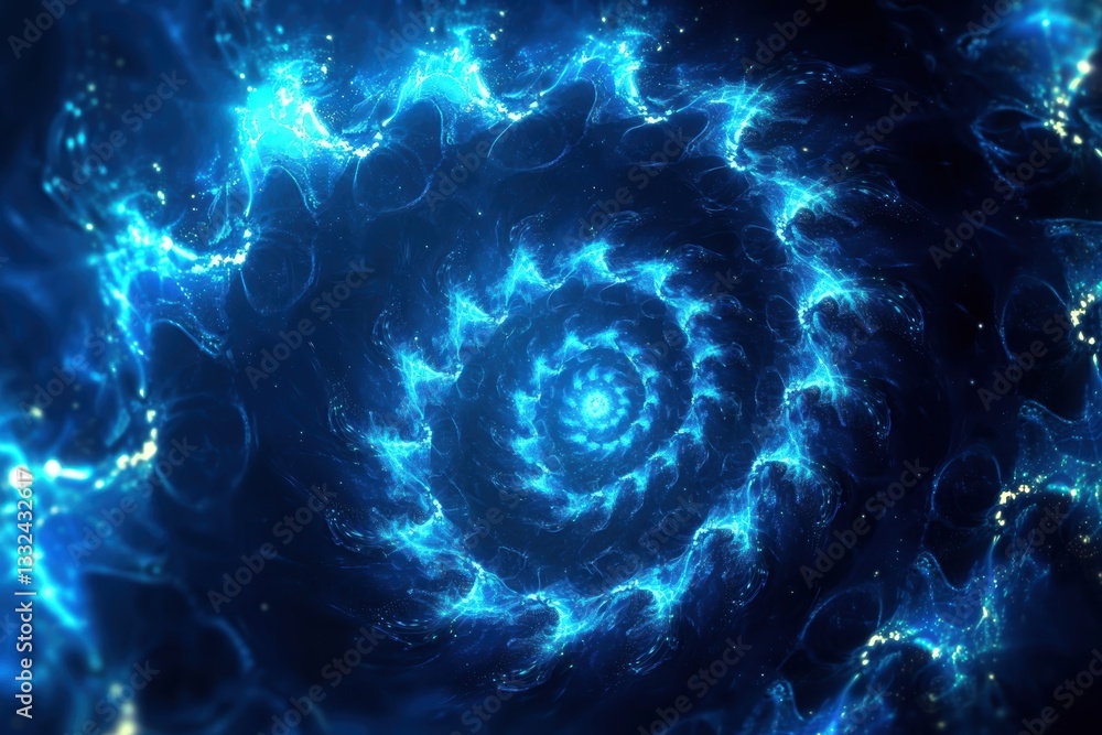 Poster a mesmerizing spiral of vibrant blue light, creating a captivating visual effect that evokes a sense