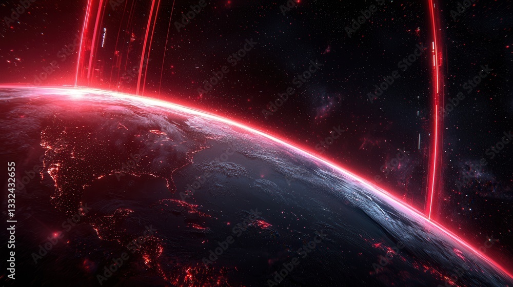 Aufkleber a futuristic depiction of planet earth surrounded by a vast network of data flow and neural connecti