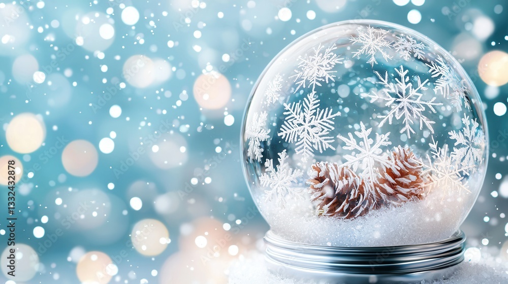Poster a beautiful and whimsical snow globe filled with delicate snowflakes that cascade gently creating a 