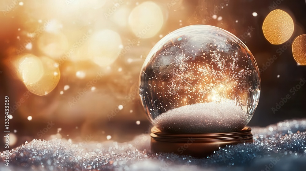 Poster a delicate and enchanting snow globe capturing the tranquil beauty of floating snowflakes against a 