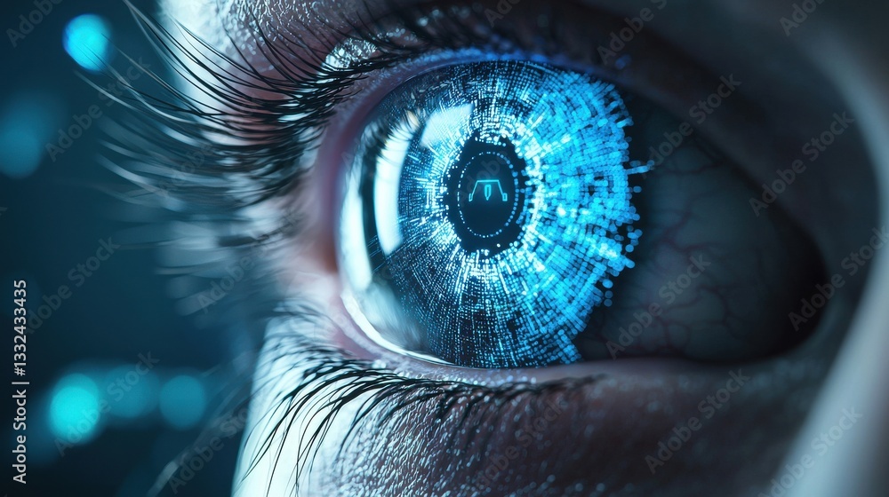 Poster digital eye with futuristic technology and data visualization effects