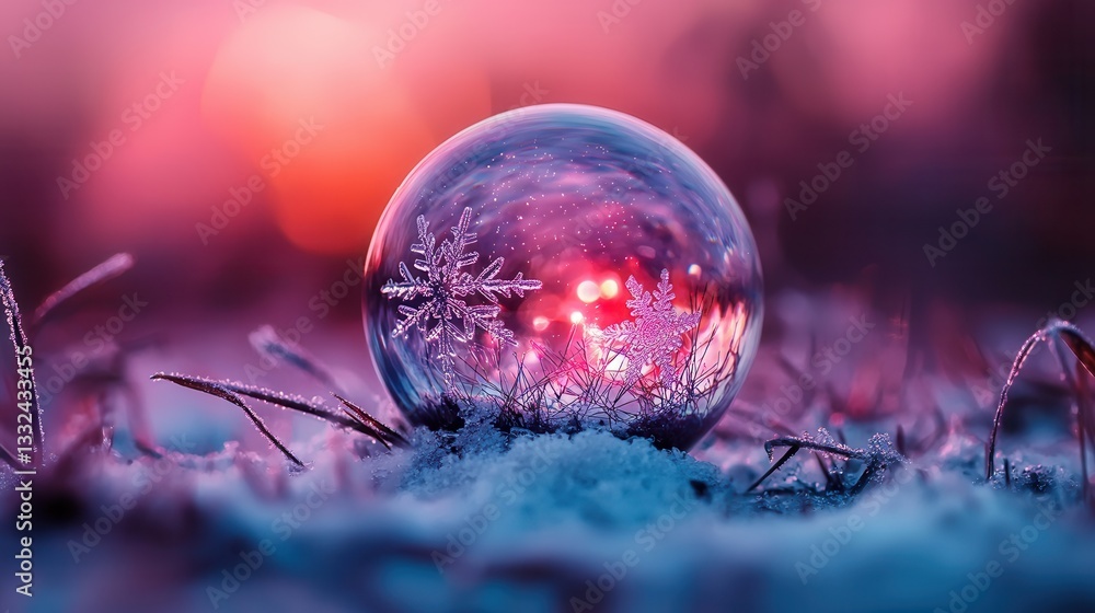 Poster a delicate snow globe with a captivating display of softly falling snowflakes creating a serene and 