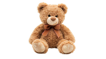 Obraz premium Brown teddy bear sitting with a bow on transparent background