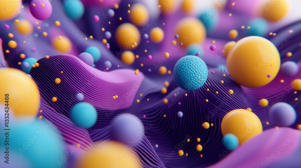 Poster an abstract vibrant and surreal digital artwork featuring a dynamic display of colorful 3d spheres a