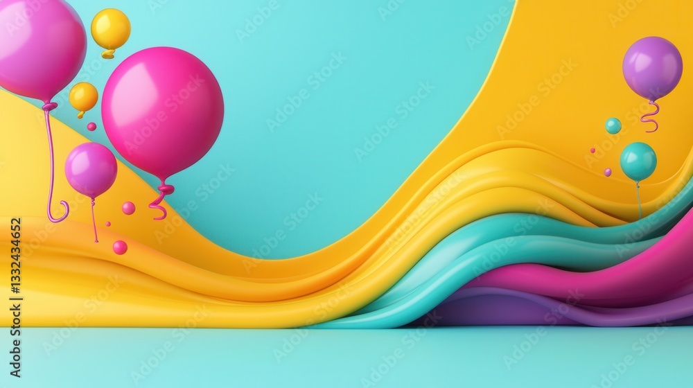 Poster a visually striking image featuring a dynamic abstract composition of vibrant inflatable balloons fl