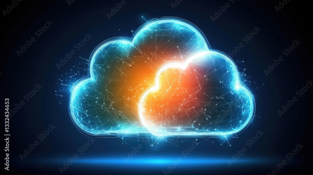 Poster futuristic digital cloud technology with abstract network design
