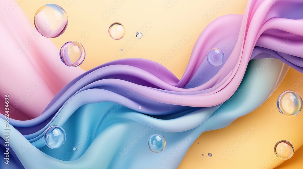 Poster vibrant and mesmerizing abstract 3d digital art featuring fluid undulating shapes spheres and a dyna